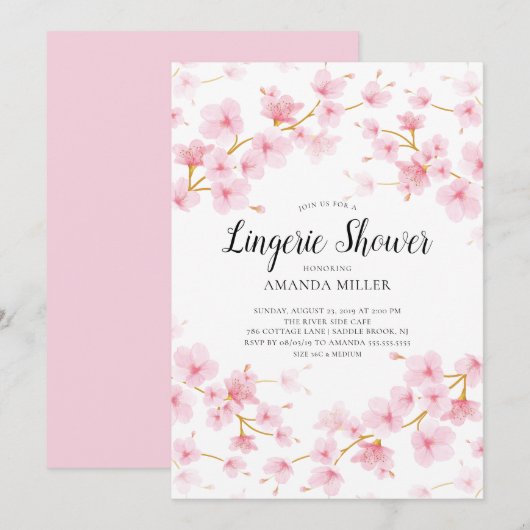 Cherry Blossom Floral Bridal Lingerie Shower Kaart (Voorkant / Achterkant)