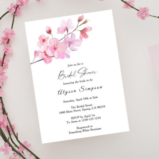 Cherry Blossom Floral Bridal Shower Kaart