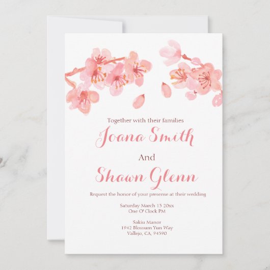 Cherry blossom floral bruiloft kaart (Voorkant)