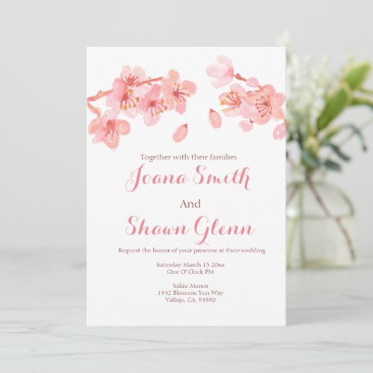 Cherry blossom floral bruiloft kaart (Staand voorkant)