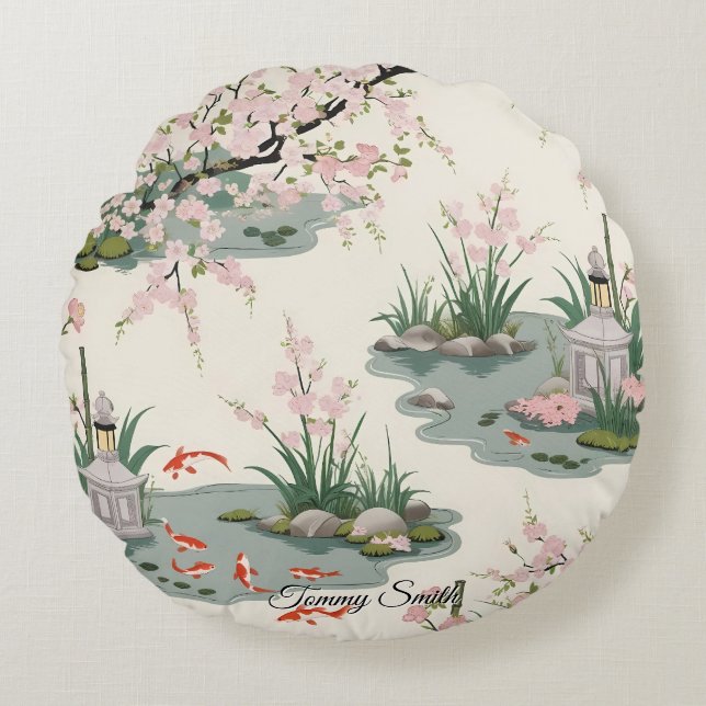  Cherry Blossom Floral Charm Rond Kussen (Voorkant)