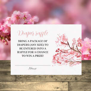 Cherry Blossom Floral Diaper Raffle Baby shower Informatiekaartje