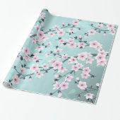 Cherry Blossom Floral Dusty Pink Aquamarine Cadeaupapier (Uitgerold)