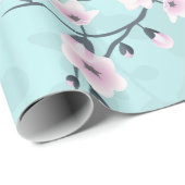 Cherry Blossom Floral Dusty Pink Aquamarine Cadeaupapier (Rol Hoek)