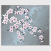 Cherry Blossom Floral Dusty Pink Blue Cadeaupapier (Vlak)