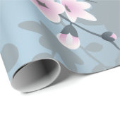 Cherry Blossom Floral Dusty Pink Blue Cadeaupapier (Rol Hoek)