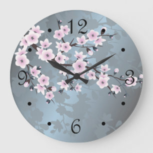 Cherry Blossom Floral Dusty Pink Blue Numbers Grote Klok