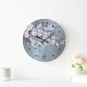 Cherry Blossom Floral Dusty Pink Blue Numbers Grote Klok (Huis)