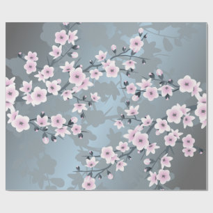 Cherry Blossom Floral Dusty Pink Dusty Blue Cadeaupapier