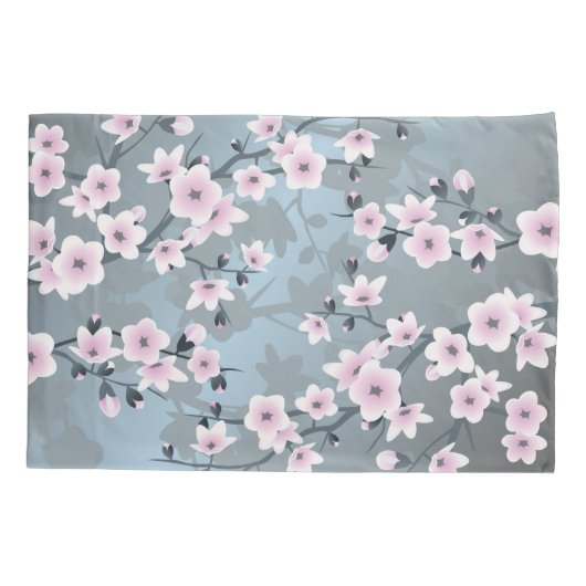 Cherry Blossom Floral Dusty Pink Dusty Blue Kussensloop (Achterkant)