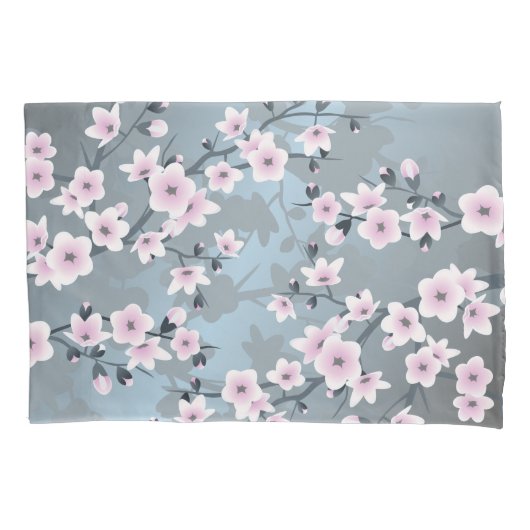 Cherry Blossom Floral Dusty Pink Dusty Blue Kussensloop (Voorkant)