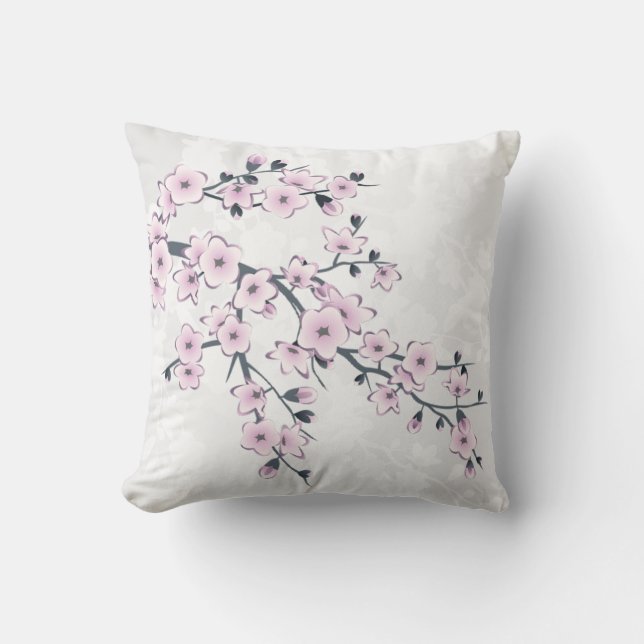 Cherry Blossom Floral Dusty Pink White Kussen (Voorkant)