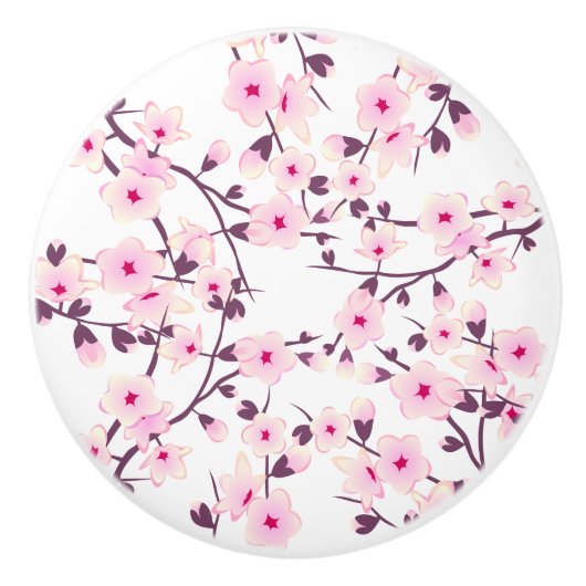 Cherry Blossom Floral Pink White Keramische Knop (Voorkant)