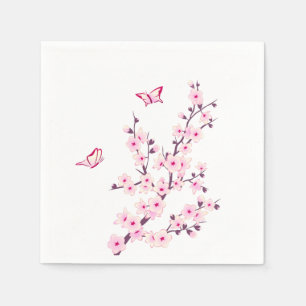 Cherry Blossom Floral Pink White Servetten
