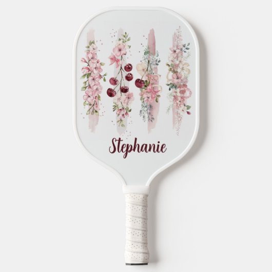 Cherry Blossom Floral Watercolor, Add Name Pickleball Paddle (Voorkant)