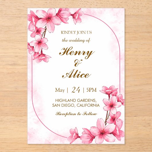 Cherry Blossom Floral Wedding Invitation Acryl Uitnodigingen (Voorkant)