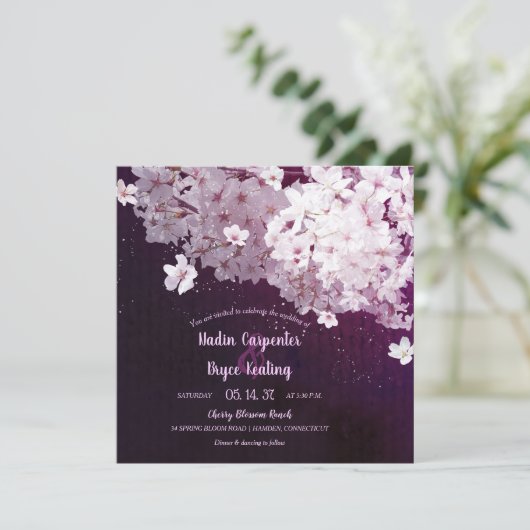 Cherry Blossom Floral Wedding Invitation Kaart (Staand voorkant)