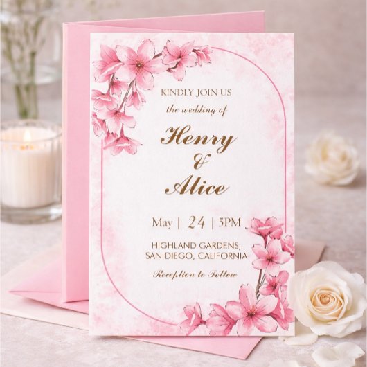 Cherry Blossom Floral Wedding Invitation Kaart