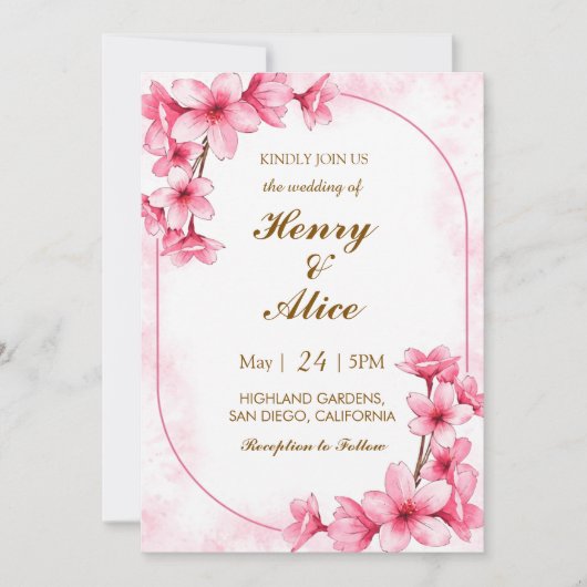 Cherry Blossom Floral Wedding Invitation Kaart (Voorkant)