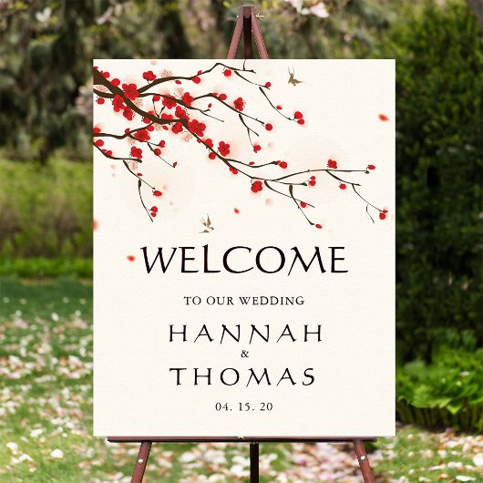 Cherry Blossom Floral Welcome Wedding Sign Poster