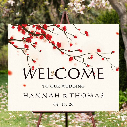 Cherry Blossom Floral Welcome Wedding Sign Poster