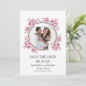 Cherry Blossom Floral Wreatfoto Save the Date (Staand voorkant)