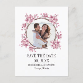 Cherry Blossom Floral Wreath Save the Date Photo Uitnodiging Briefkaart