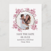 Cherry Blossom Floral Wreath Save the Date Photo Uitnodiging Briefkaart (Voorkant)