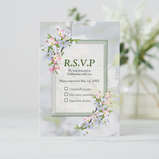 Cherry Blossom Flower Bouquet RSVP Kaartje (Staand voorkant)
