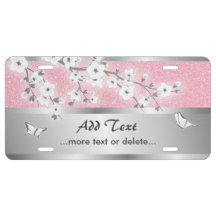 Cherry Blossom Flower Pink Glitter Silver Licence