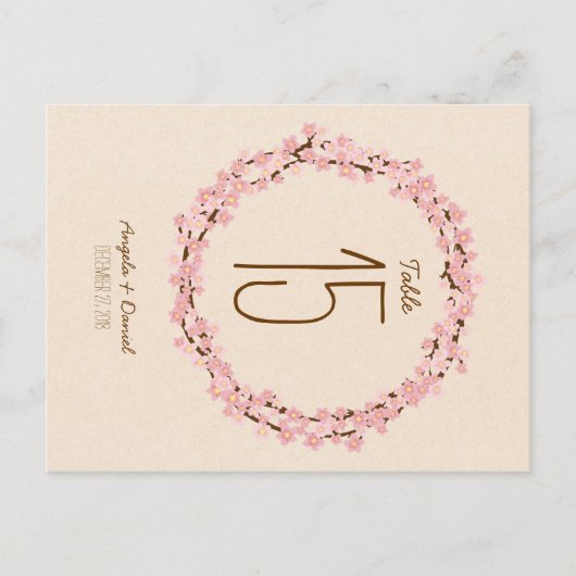 Cherry Blossom Flower Wreath Rustic Wedding Briefkaart (Voorkant)