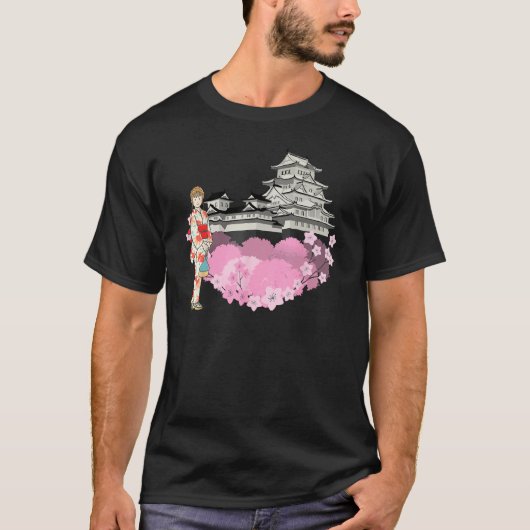 Cherry Blossom Flowers and Japanese Girl Japanese  T-shirt (Voorkant)