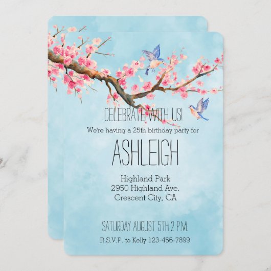 Cherry Blossom Flowers Birds   Kaart (Voorkant / Achterkant)