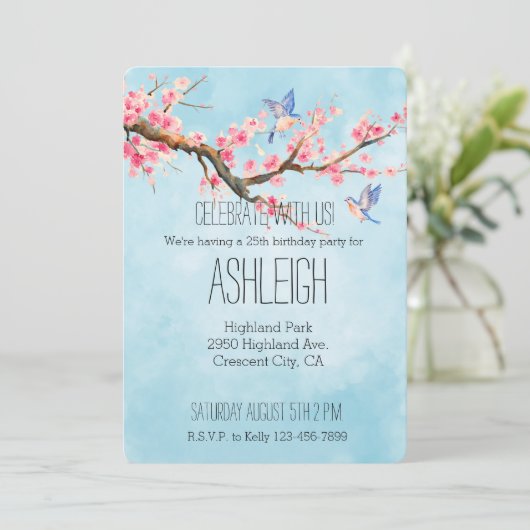 Cherry Blossom Flowers Birds   Kaart (Staand voorkant)