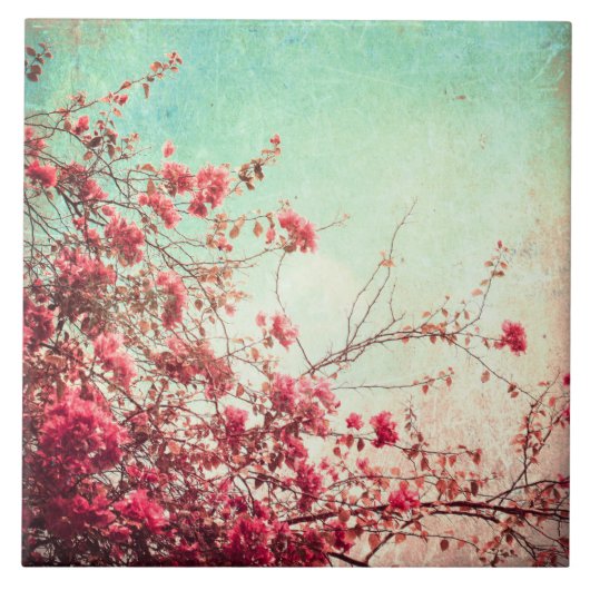 Cherry Blossom Flowers Bloemen Bloemen Rode Displa Tegeltje (Voorkant)