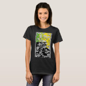 Cherry Blossom Flowers Cat Black Stripes Green and T-shirt (Voorkant volledig)