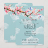 Cherry Blossom Flowers en Birds jarig Kaart (Voorkant / Achterkant)