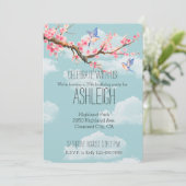 Cherry Blossom Flowers en Birds jarig Kaart (Staand voorkant)