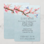 Cherry Blossom Flowers en Birds jarig Kaart (Voorkant / Achterkant)