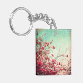 Cherry Blossom Flowers Floral Red Blue Sleutelhang Sleutelhanger (Voorkant Links)