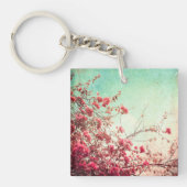 Cherry Blossom Flowers Floral Red Blue Sleutelhang Sleutelhanger (Voorkant)