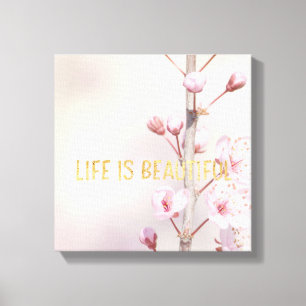 Cherry Blossom Flowers met quote Canvas Afdruk