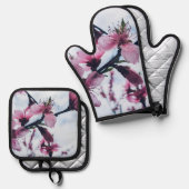 Cherry Blossom Flowers Ovenwant & Pannenlap Set (Voorkant / Achterkant)