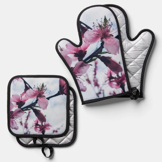 Cherry Blossom Flowers Ovenwant & Pannenlap Set (Voorkant / Achterkant)