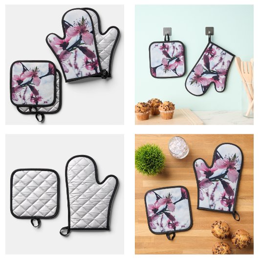 Cherry Blossom Flowers Ovenwant & Pannenlap Set