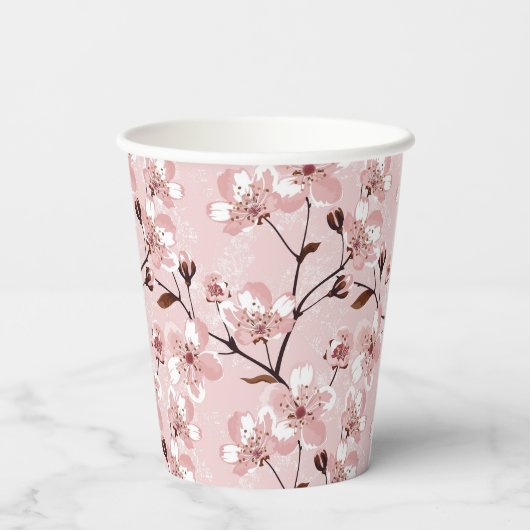 Cherry Blossom Flowers Pattern Papieren Bekers (Achterkant)