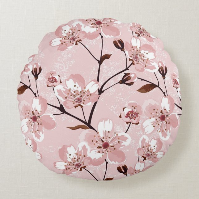 Cherry Blossom Flowers Pattern Rond Kussen (Voorkant)