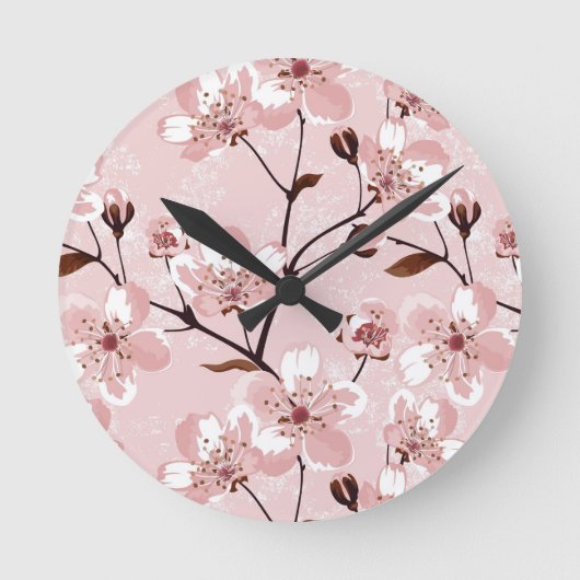 Cherry Blossom Flowers Pattern Ronde Klok (Voorkant)