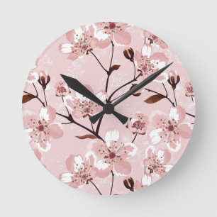 Cherry Blossom Flowers Pattern Ronde Klok