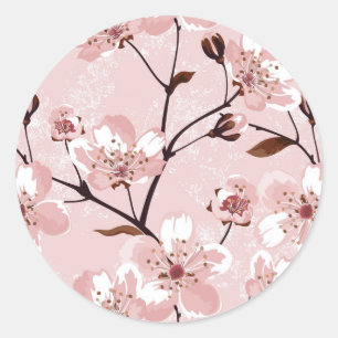 Cherry Blossom Flowers Pattern Ronde Sticker